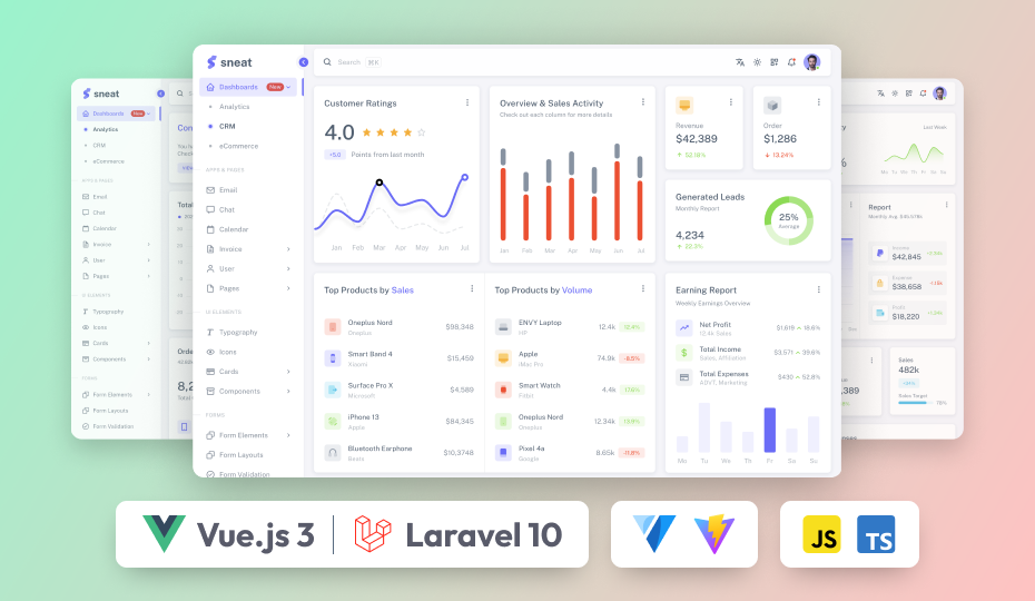 sneat vuetify vuejs laravel admin template
