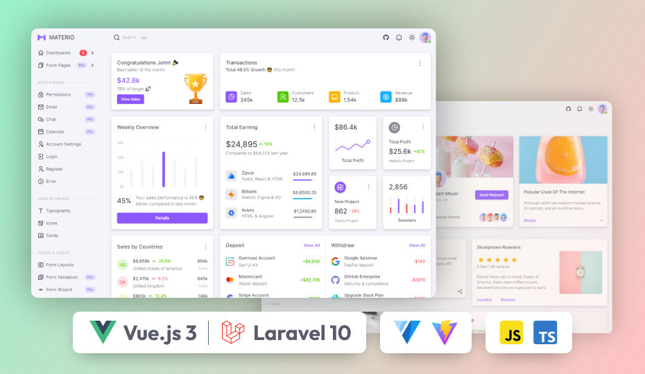 free vuetify vuejs laravel admin template