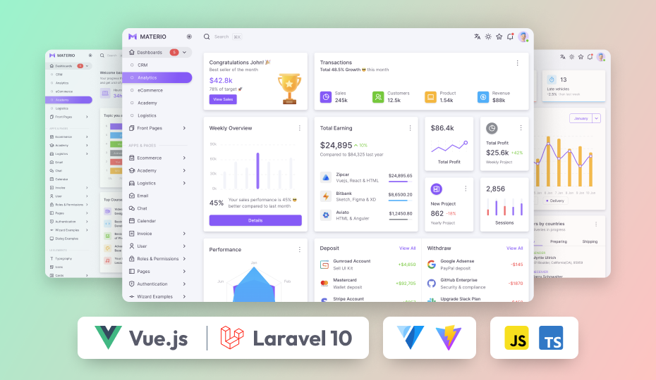 materio vuetify vuejs laravel admin template